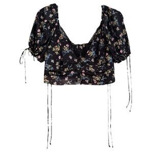 For Love and Lemons Satin Floral Crop Top Garden Fairy Cottage Coquette Lace